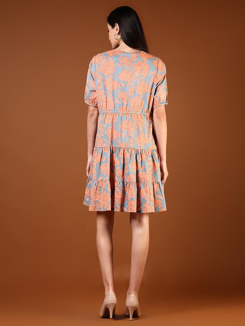 women floral printed round neck tiered dress - 21767039 - Standard Image - 3