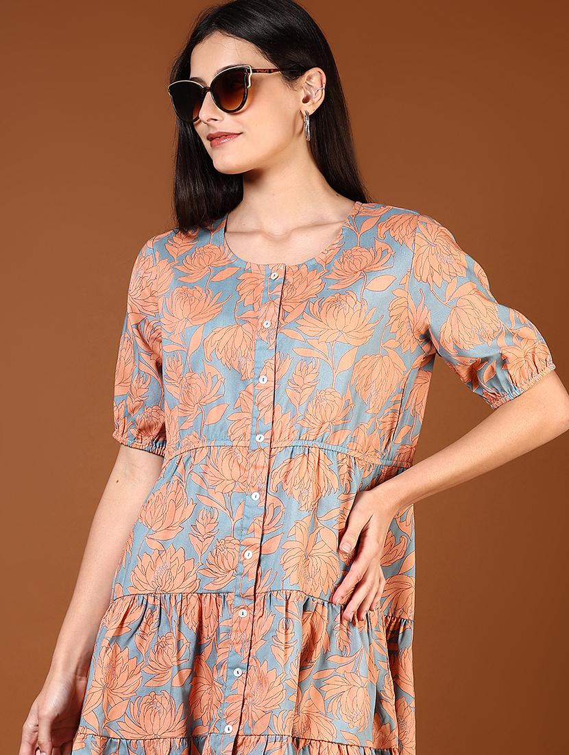 women floral printed round neck tiered dress - 21767039 - Standard Image - 5