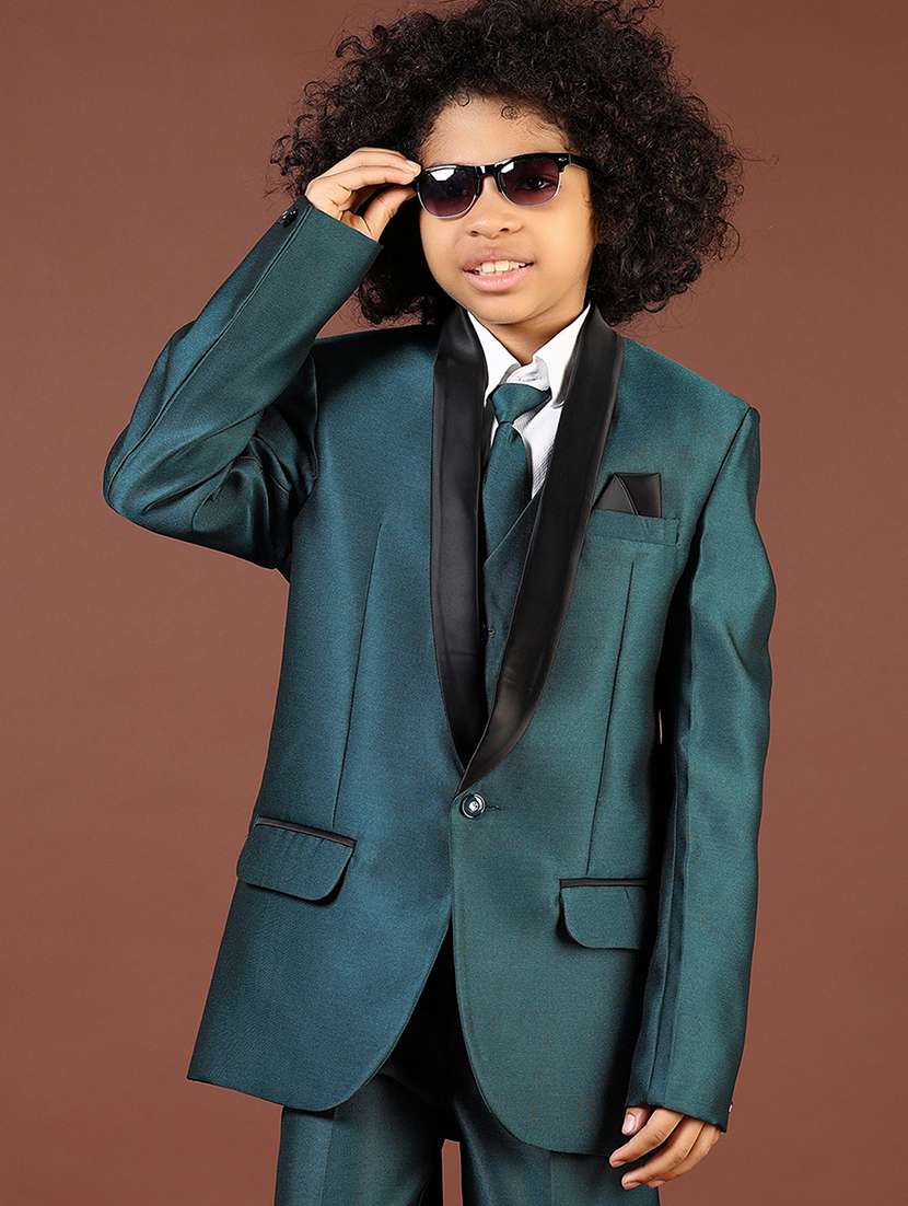 boys solid long sleeve three piece suit set