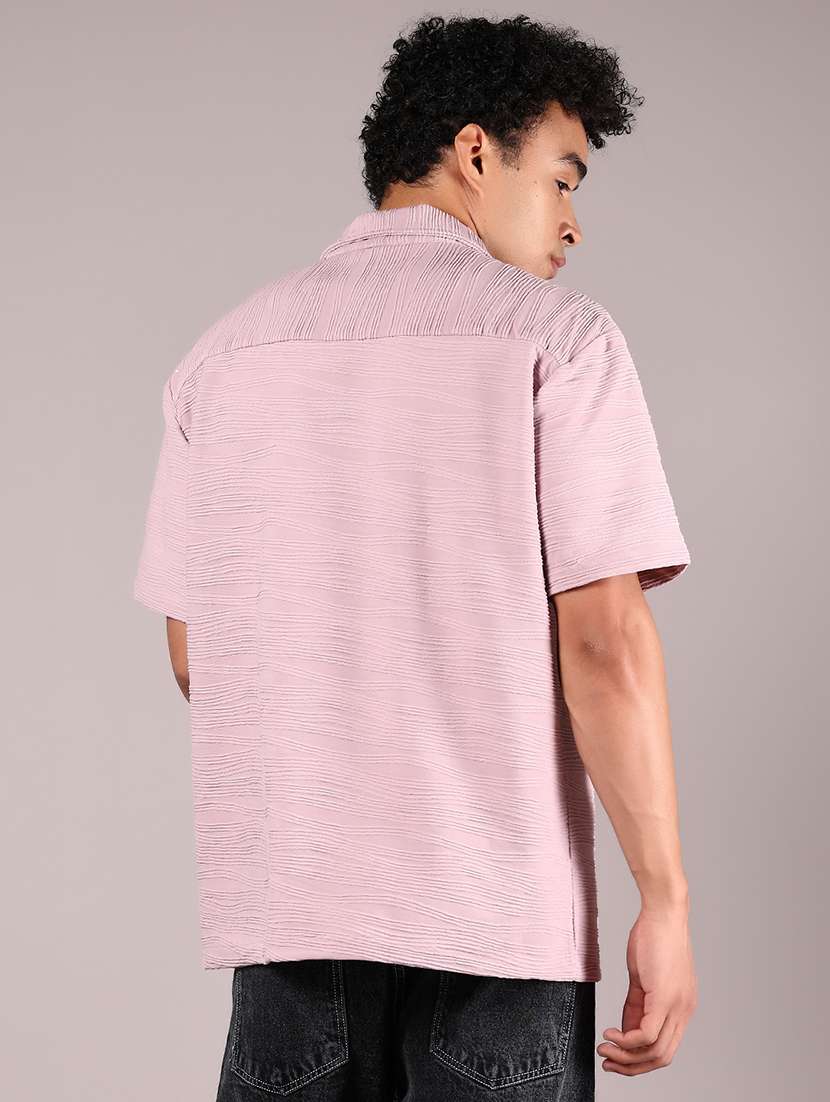 men tectured cuban collared loose fit casual shirt - 21767052 -  Standard Image - 3