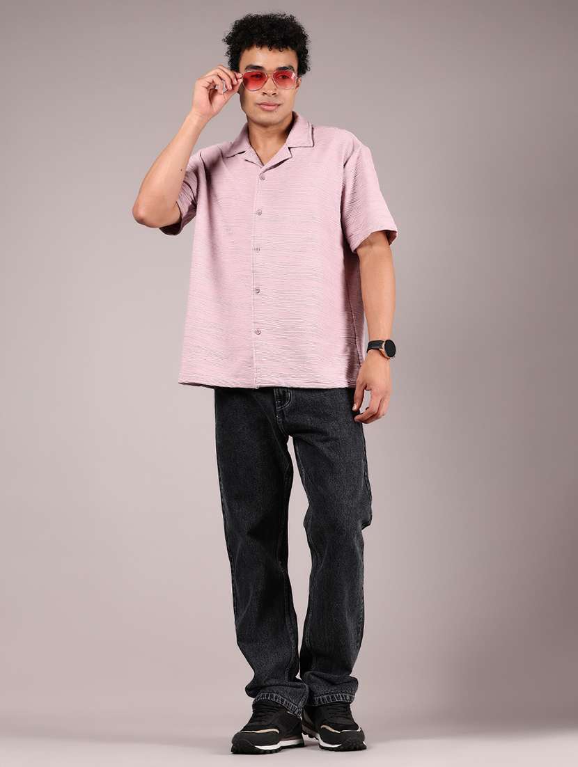 men tectured cuban collared loose fit casual shirt - 21767052 -  Standard Image - 5