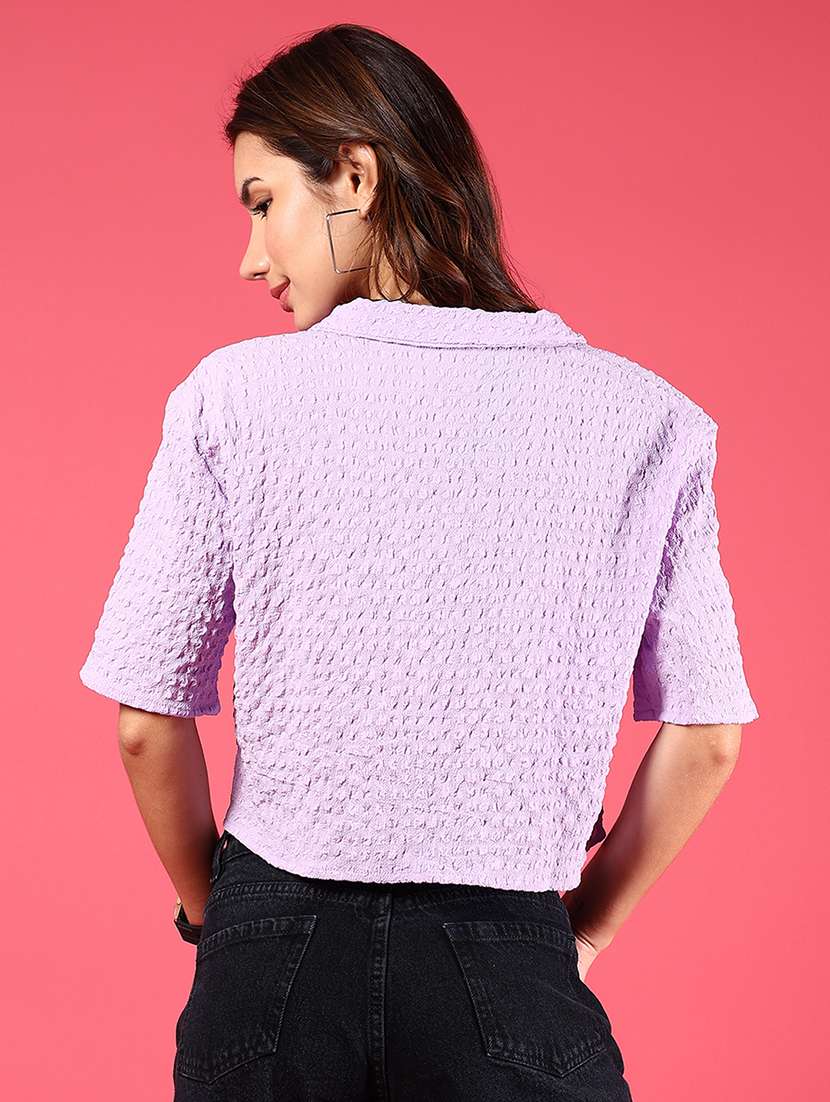 women textured collared crop boxy fit shirt - 21767058 -  Standard Image - 3