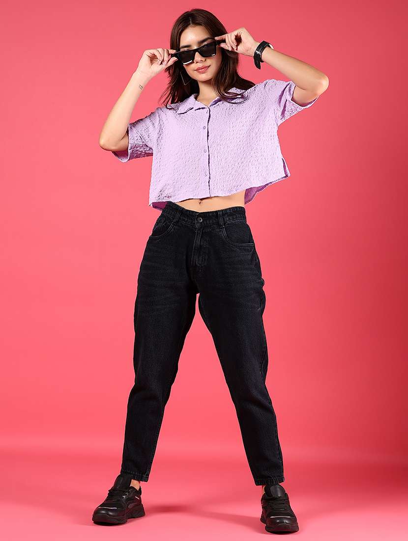women textured collared crop boxy fit shirt - 21767058 -  Standard Image - 5