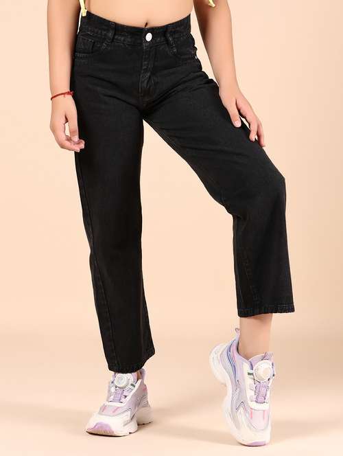 girls black solid mid rise straight fit jean - 21767071 - Standard Image - 0