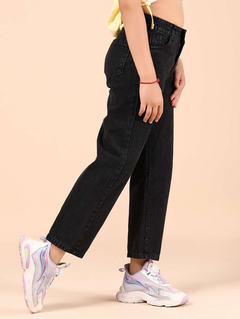 girls black solid mid rise straight fit jean - 21767071 - Standard Image - 3