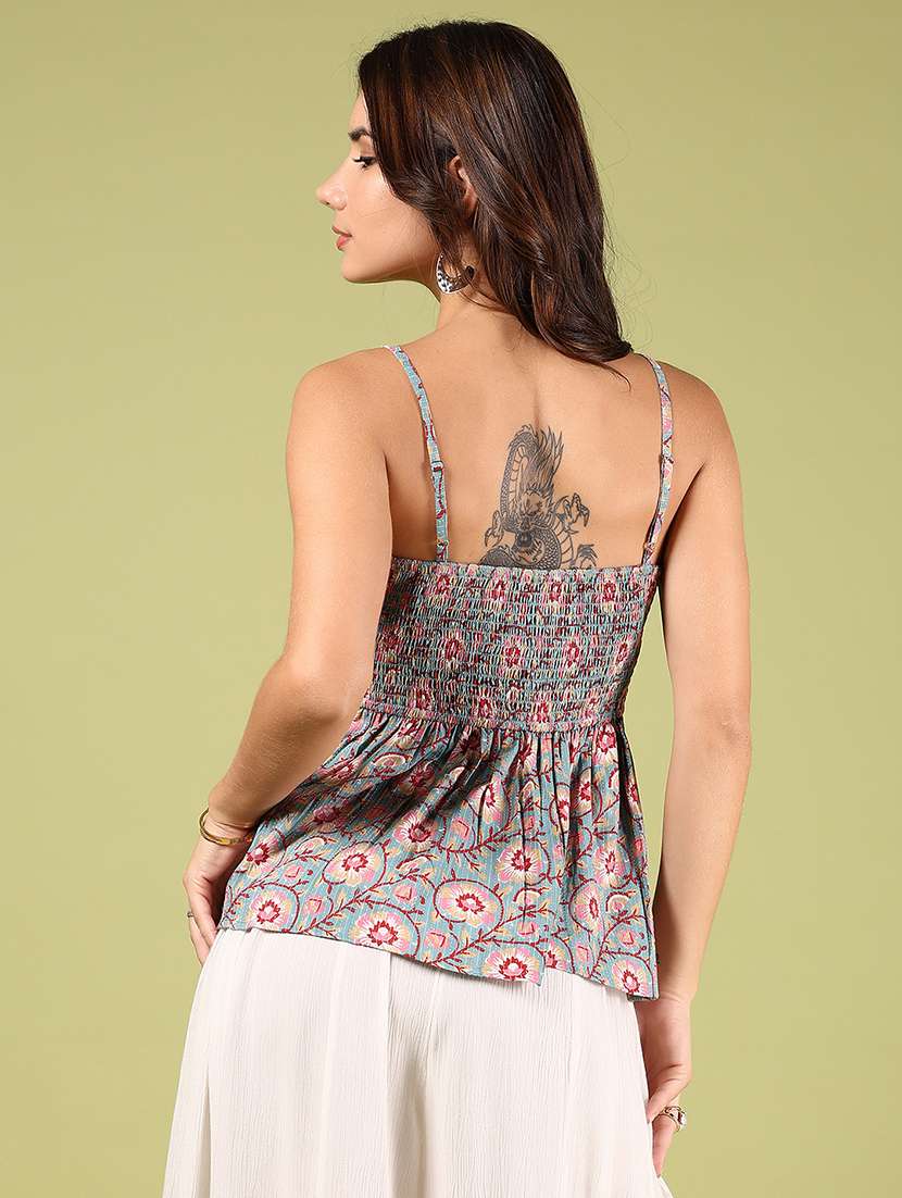 women floral printed shoulder strap peplum top - 21767095 -  Standard Image - 3