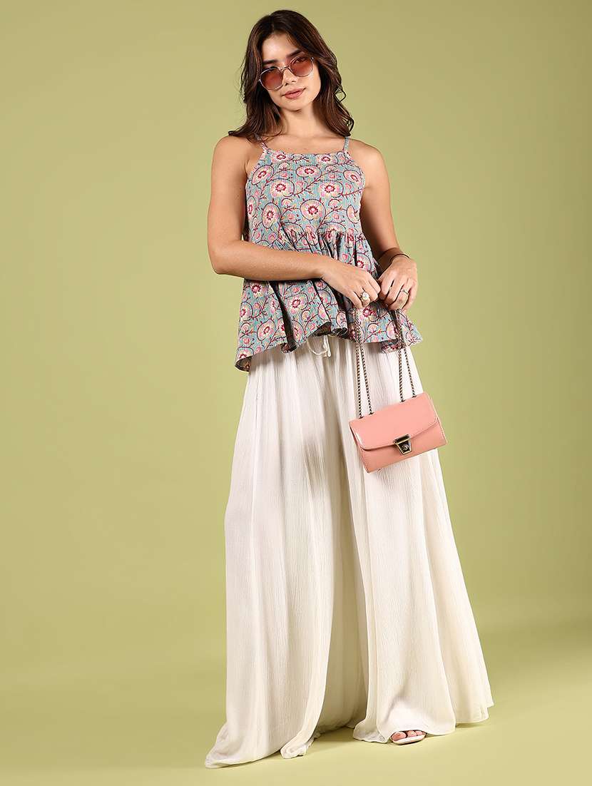 women floral printed shoulder strap peplum top - 21767095 -  Standard Image - 5