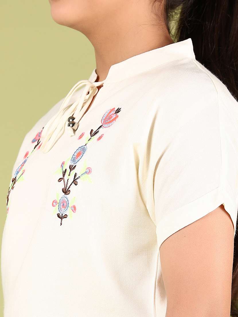 girls solid with work tie up neck top - 21767186 - Standard Image - 5