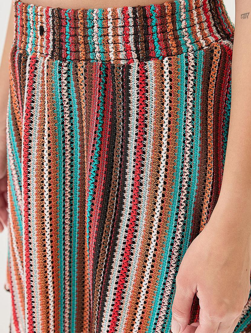 globus women multi-colour mid rise striped crochet flared mini skirt - 21767497 - Standard Image - 5