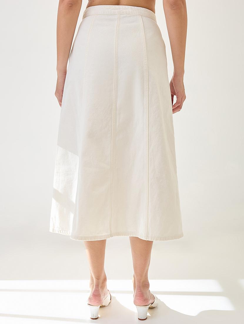 globus women white mid rise panelled a-line midi denim skirt - 21767501 - Standard Image - 3