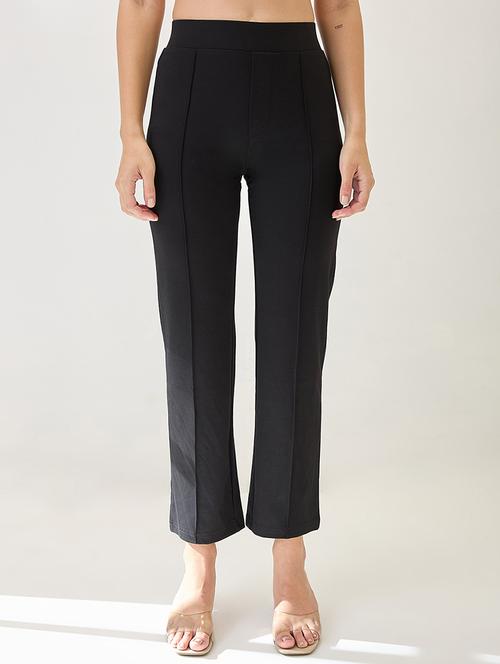 globus women black solid mid-rise flat front formal trousers - 21767505 - Standard Image - 0