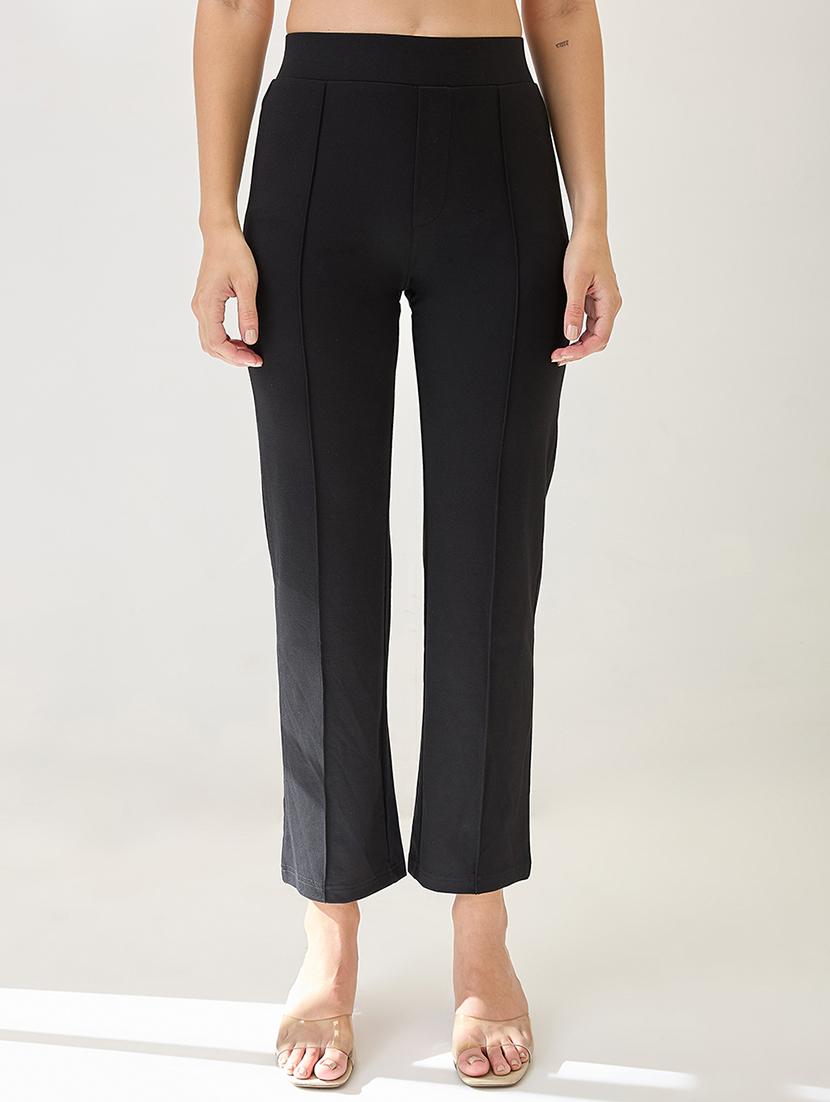 globus women black solid mid-rise flat front formal trousers - 21767505 - Zoom Image - 0