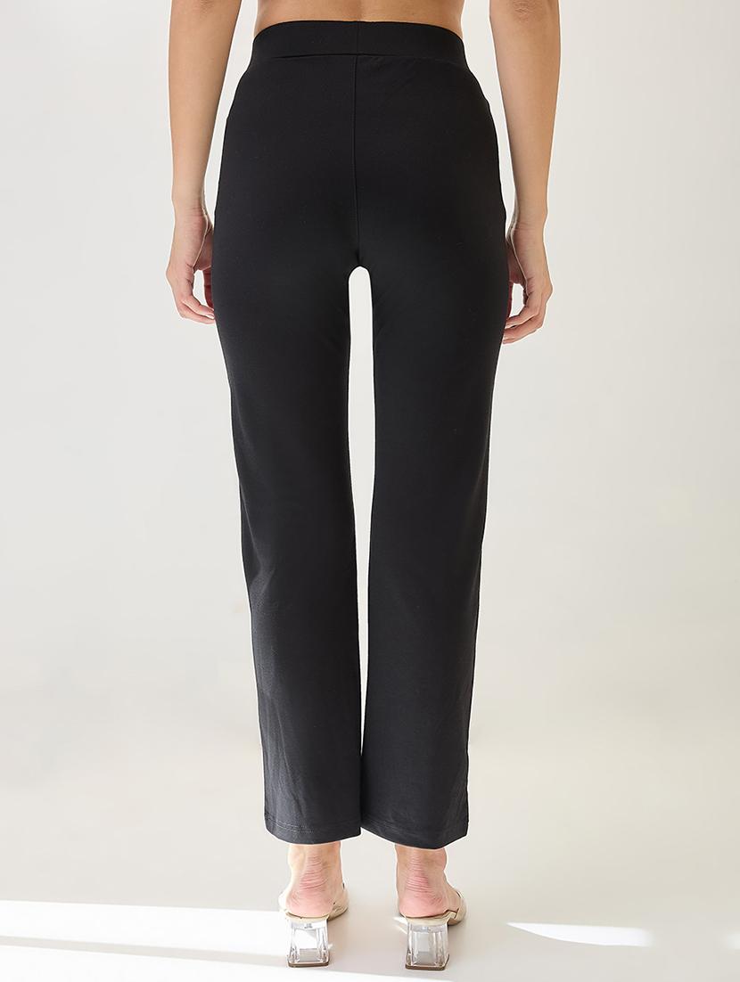 globus women black solid mid-rise flat front formal trousers - 21767505 - Standard Image - 3