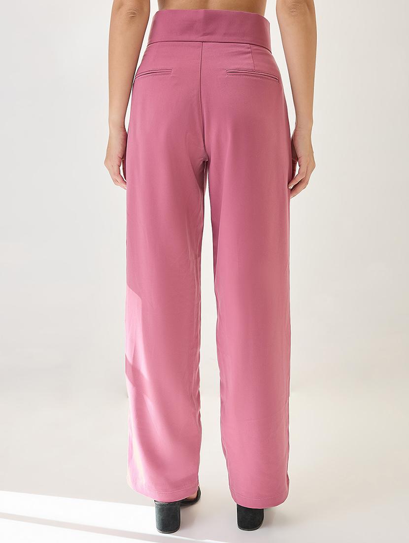 globus women dusky pink mid-rise pleated formal korean pants - 21767506 - Standard Image - 3