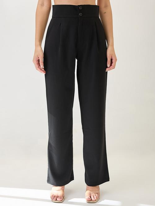 globus women black mid-rise pleated formal korean pants - 21767507 -  Standard Image - 0