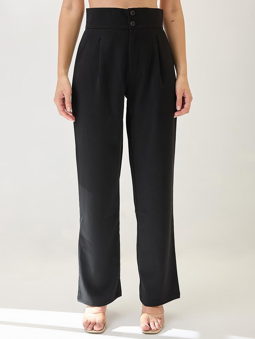 globus women black mid-rise pleated formal korean pants - 21767507 -  Zoom Image - 0