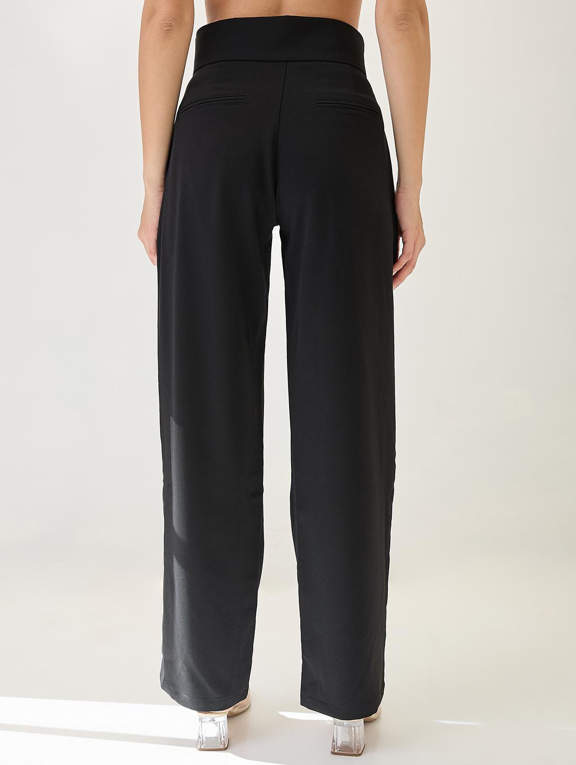 globus women black mid-rise pleated formal korean pants - 21767507 - Standard Image - 3