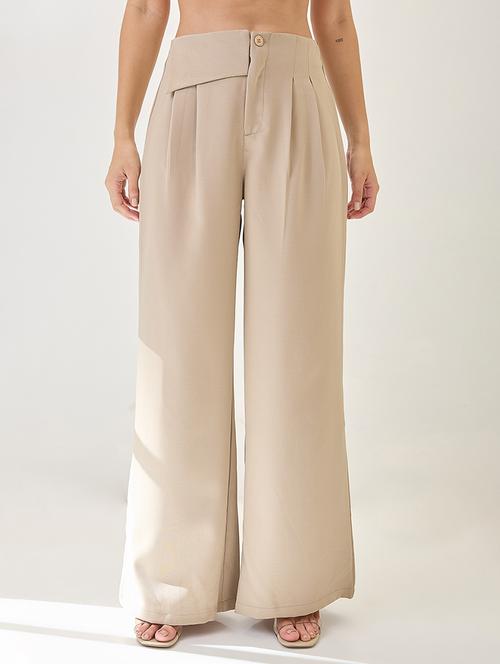 globus women mouse solid mid rise pleated formal korean pants - 21767508 - Standard Image - 0
