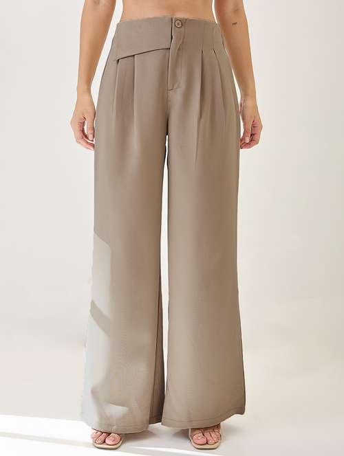 globus women mouse solid mid rise pleated formal korean pants - 21767508 -  Standard Image - 0