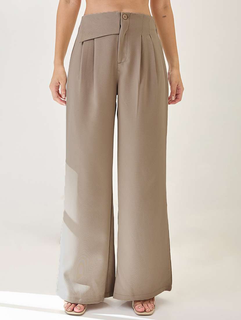 globus women mouse solid mid rise pleated formal korean pants