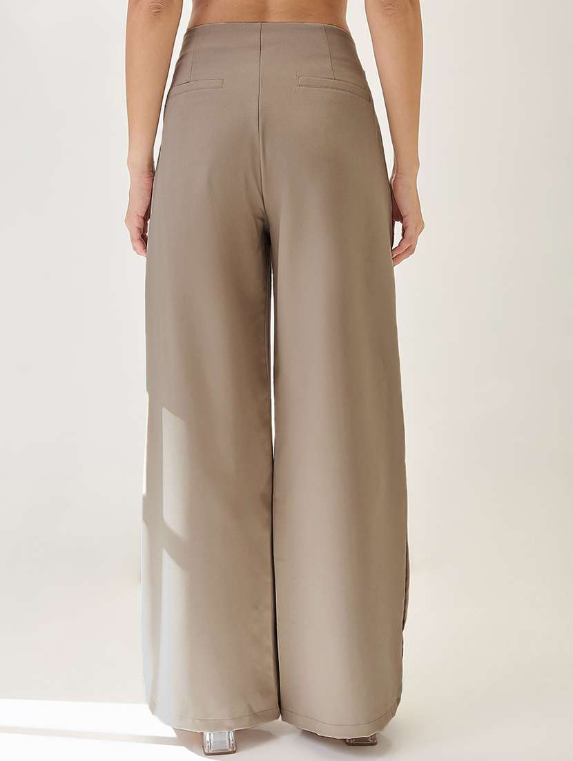 globus women mouse solid mid rise pleated formal korean pants - 21767508 -  Standard Image - 3