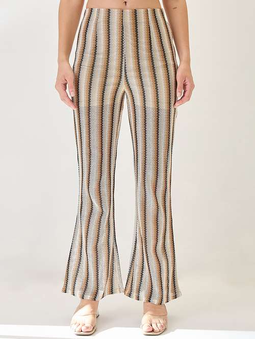 globus women off white stripe crochet mid-rise flat front beachwear trouser - 21767511 -  Standard Image - 0