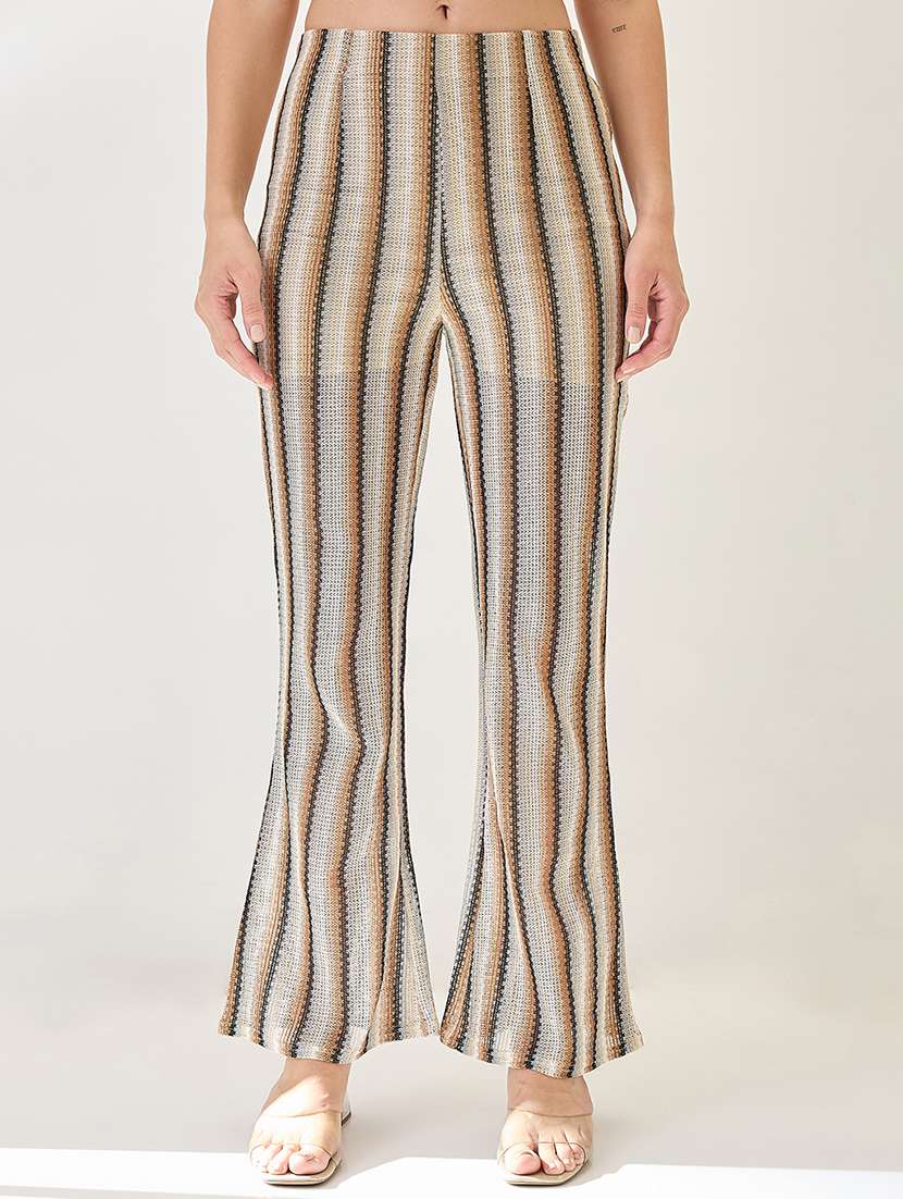 globus women off white stripe crochet mid-rise flat front beachwear trouser - 21767511 -  Zoom Image - 0