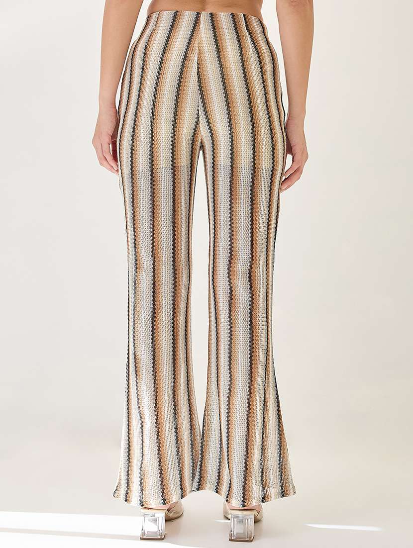 globus women off white stripe crochet mid-rise flat front beachwear trouser - 21767511 -  Standard Image - 3