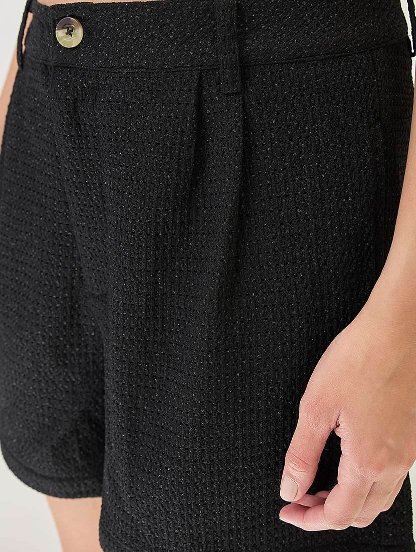 globus women black collared neck cuffed sleeves crochet shirt style top with shorts co-ords set - 21767538 - Standard Image - 5