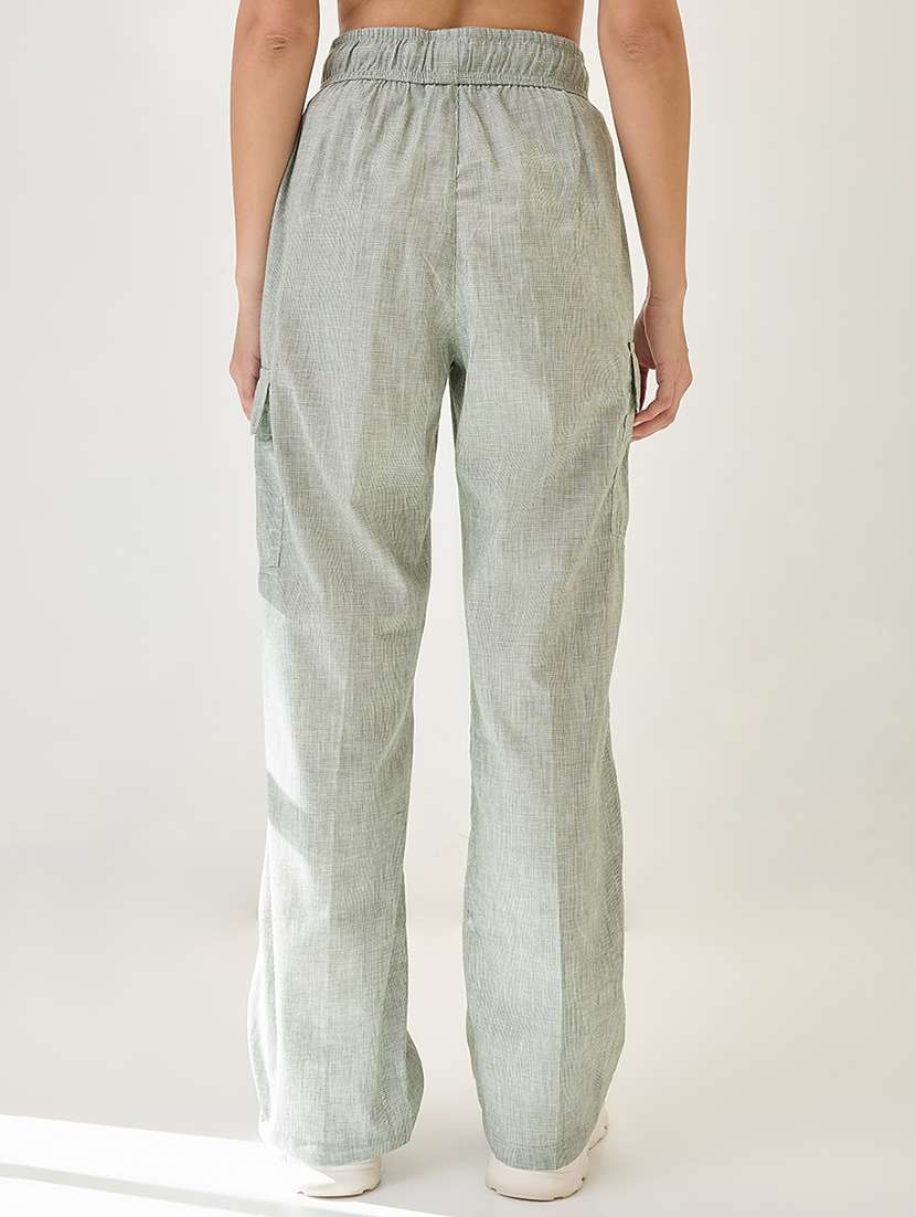 globus women light green self design checkered drawstring waist cargo trousers - 21767560 -  Standard Image - 3