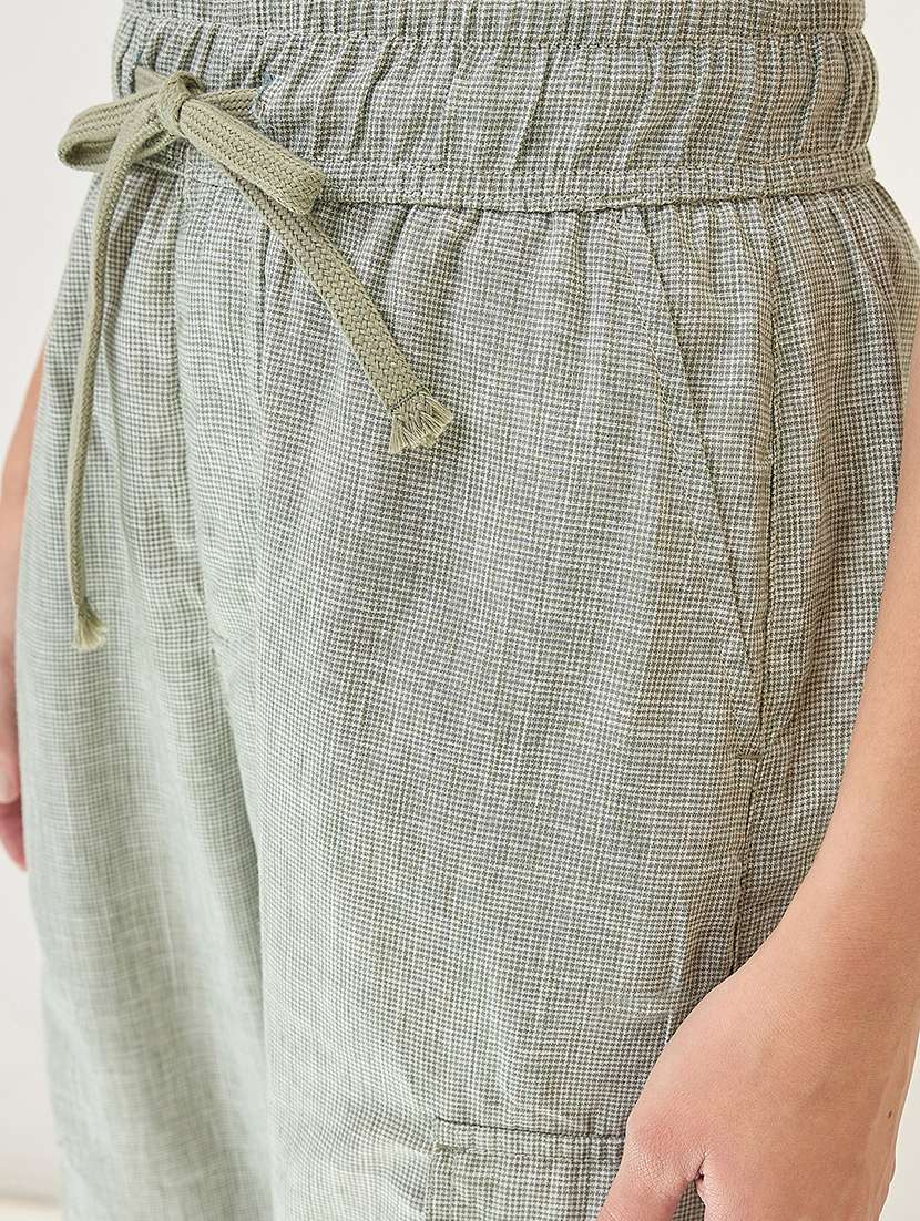 globus women light green self design checkered drawstring waist cargo trousers - 21767560 -  Standard Image - 5