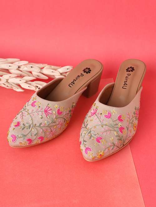 women embroidered slip on mules