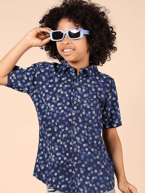 boys blue printed short sleeve casual shirt - 21767704 -  Standard Image - 0