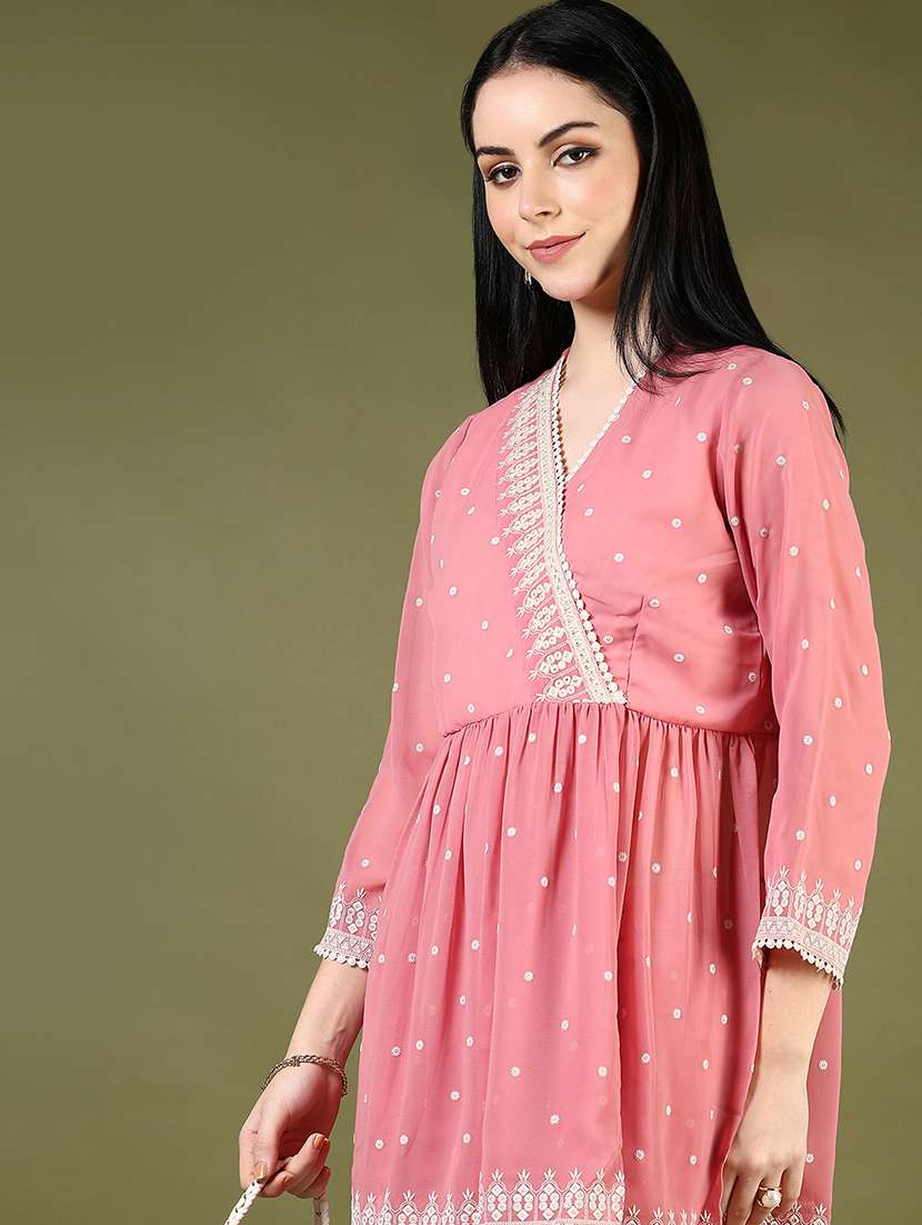 women embroidered angrakha kurta and printed sharara set - 21767730 - Standard Image - 5