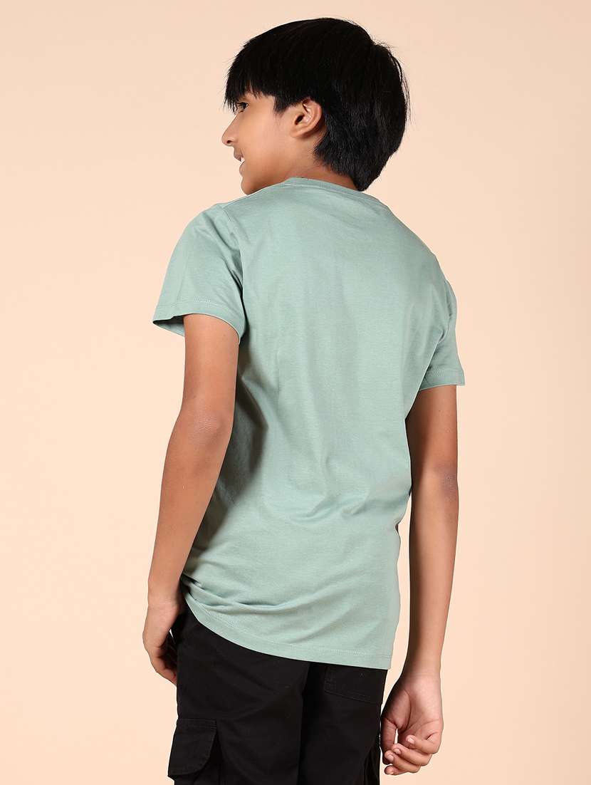 boys green front print round neck t-shirt - 21767731 - Standard Image - 3