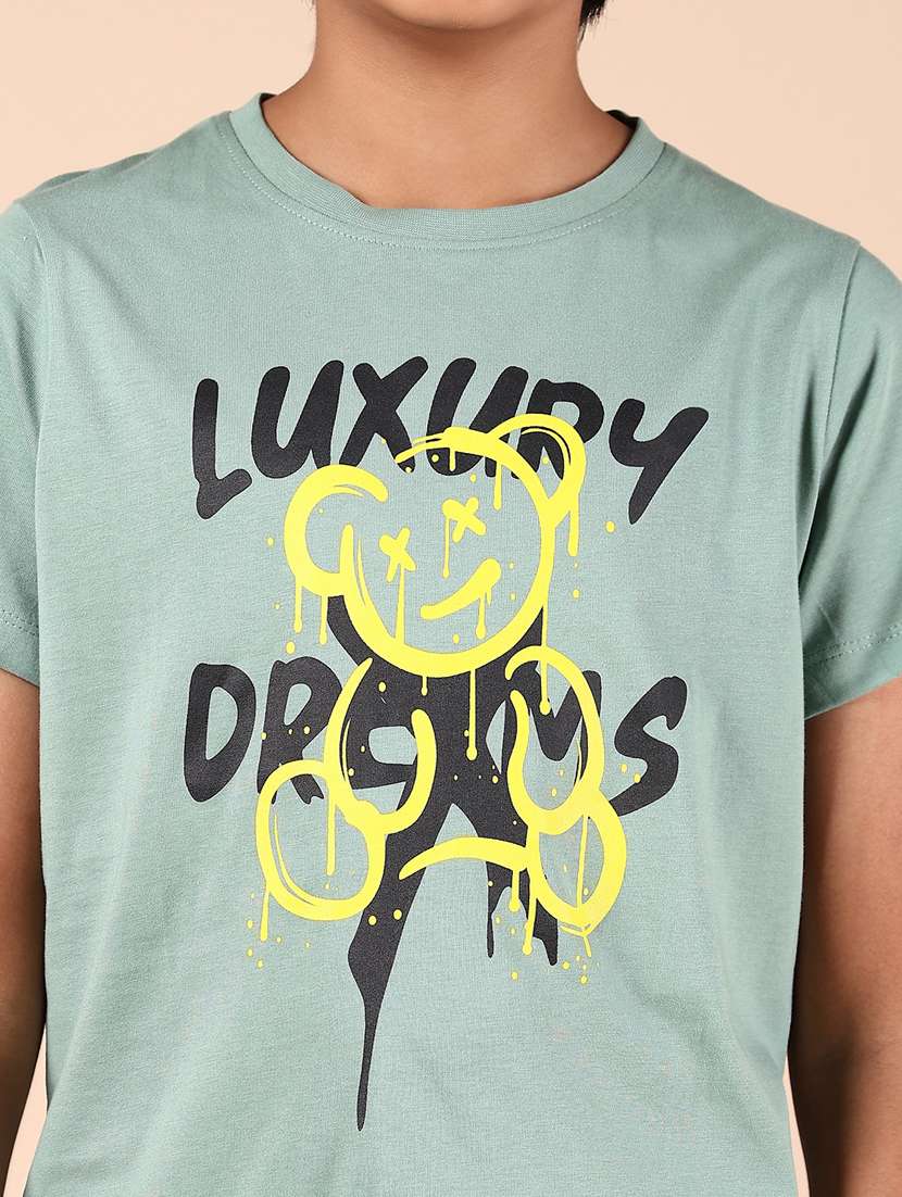 boys green front print round neck t-shirt - 21767731 - Standard Image - 5