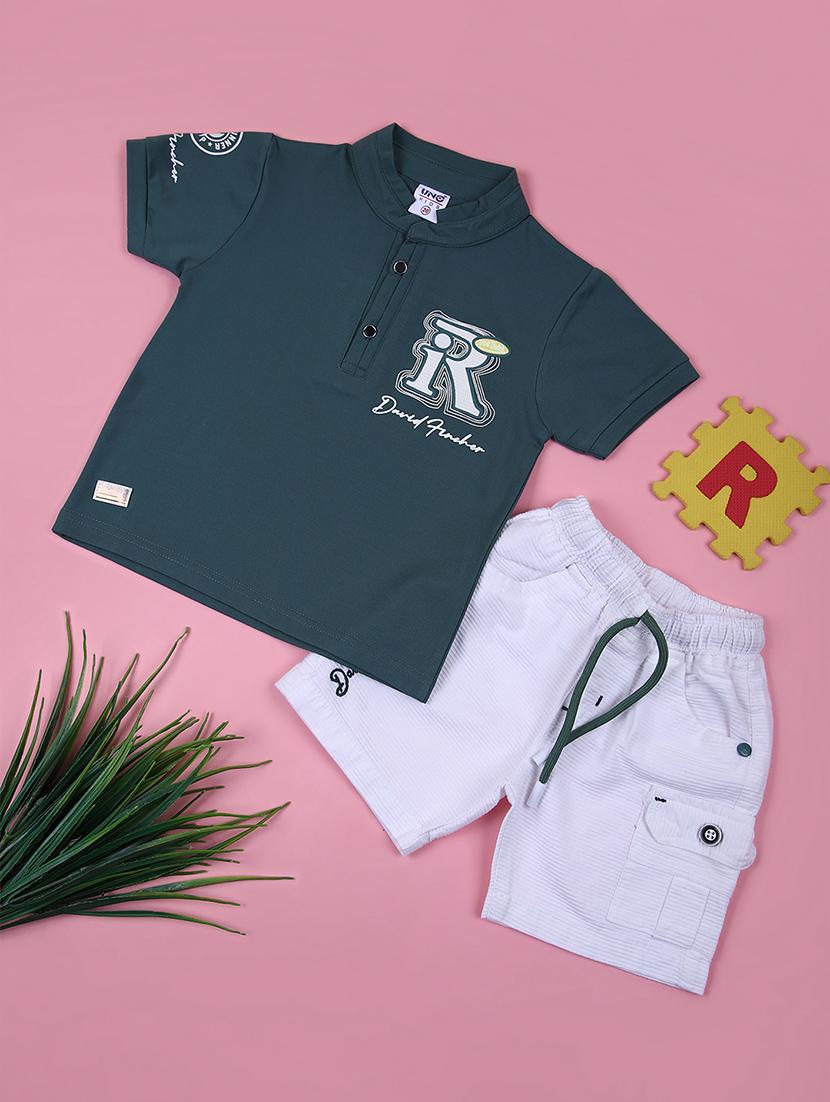boys printed t-shirt & shorts casual wear set