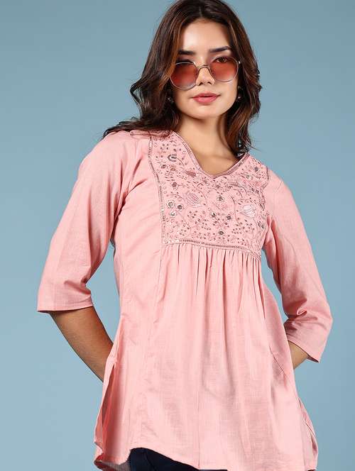 women embroidered v-neck a-line kurti - 21767859 - Standard Image - 0