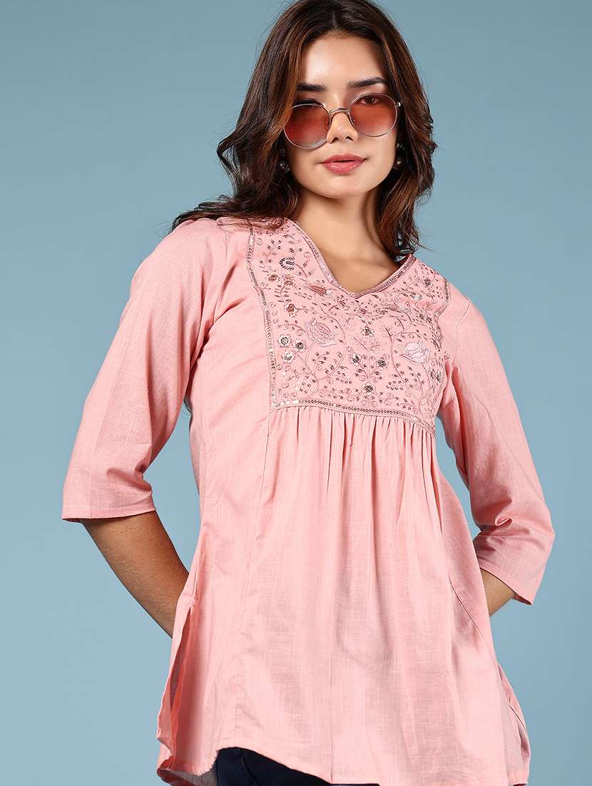 women embroidered v-neck a-line kurti - 21767859 - Zoom Image - 0