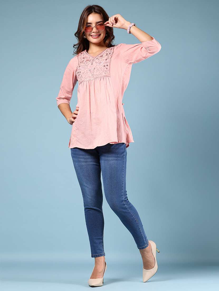 women embroidered v-neck a-line kurti - 21767859 - Standard Image - 5
