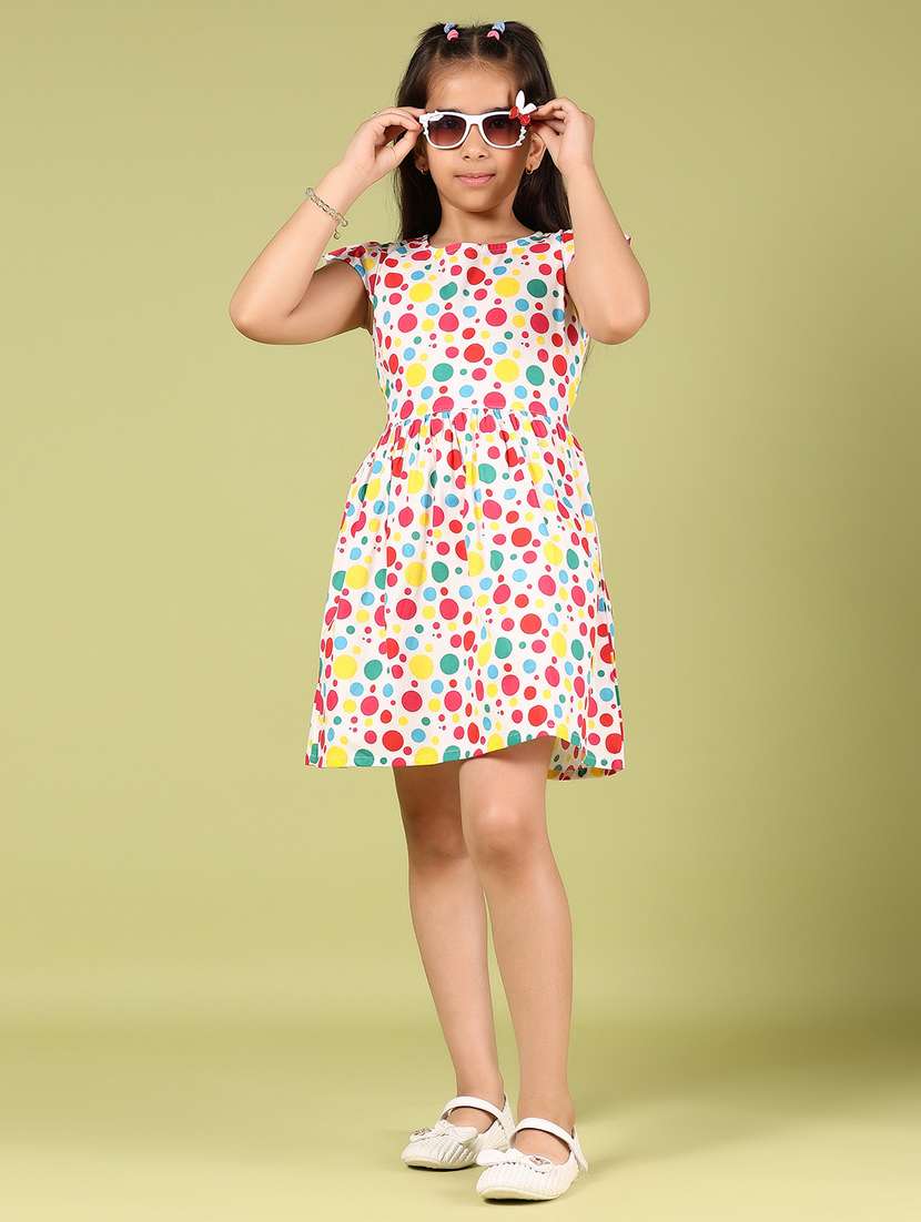 girls polka doted round neck sleeveless frock
