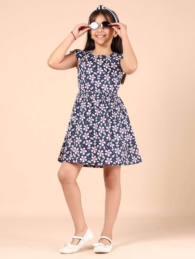 girls floral printed puff sleeves frock