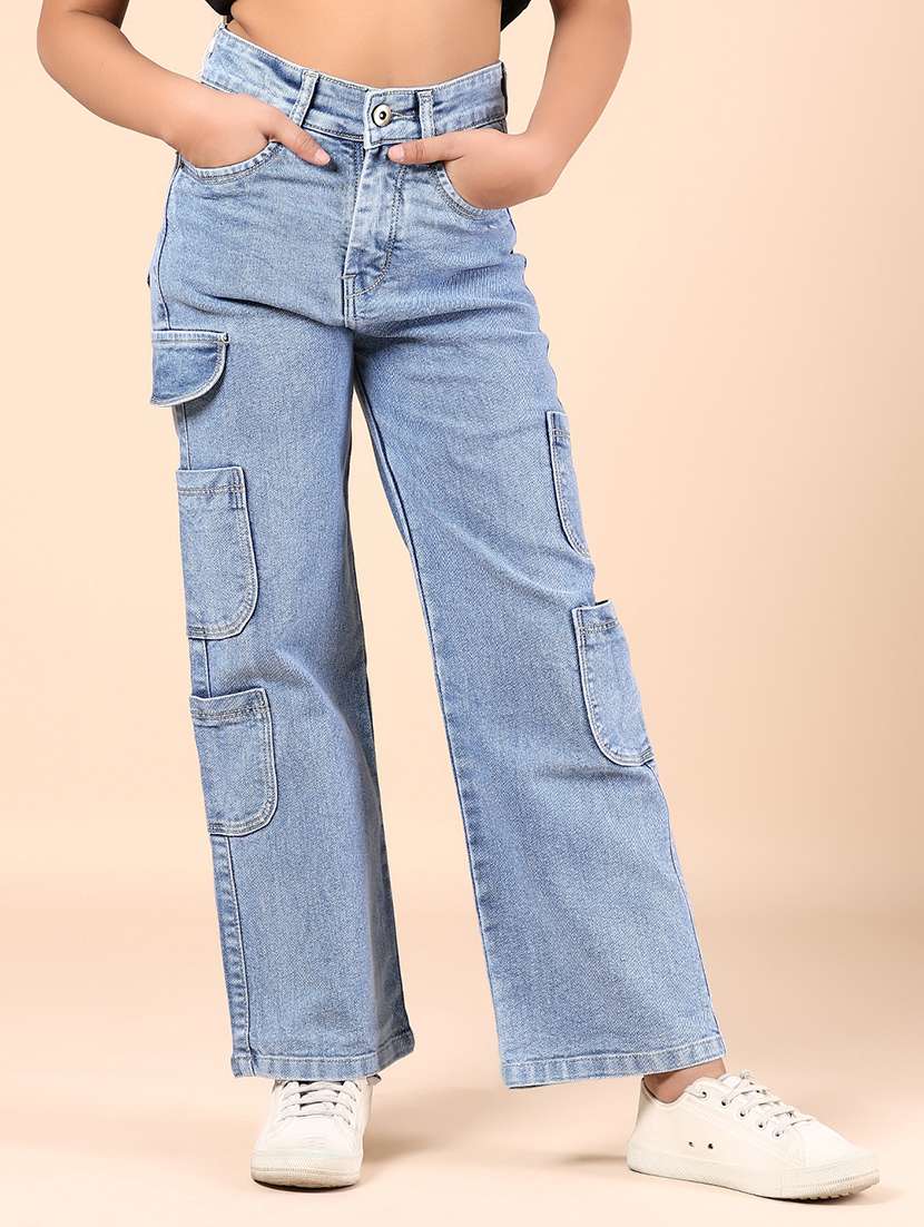 girls solid mid rise denim cargo - 21767874 - Zoom Image - 0