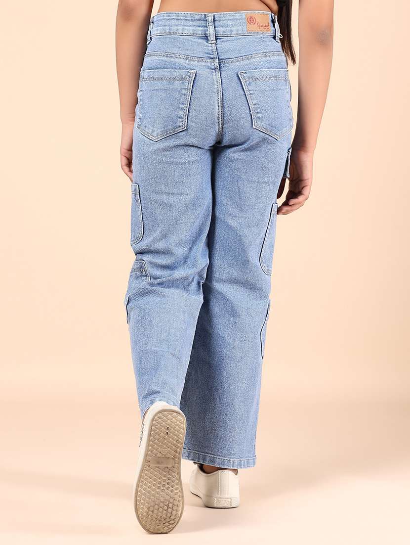 girls solid mid rise denim cargo - 21767874 - Standard Image - 3
