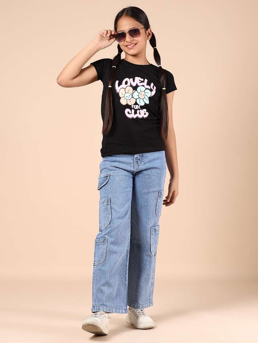 girls solid mid rise denim cargo - 21767874 - Standard Image - 5