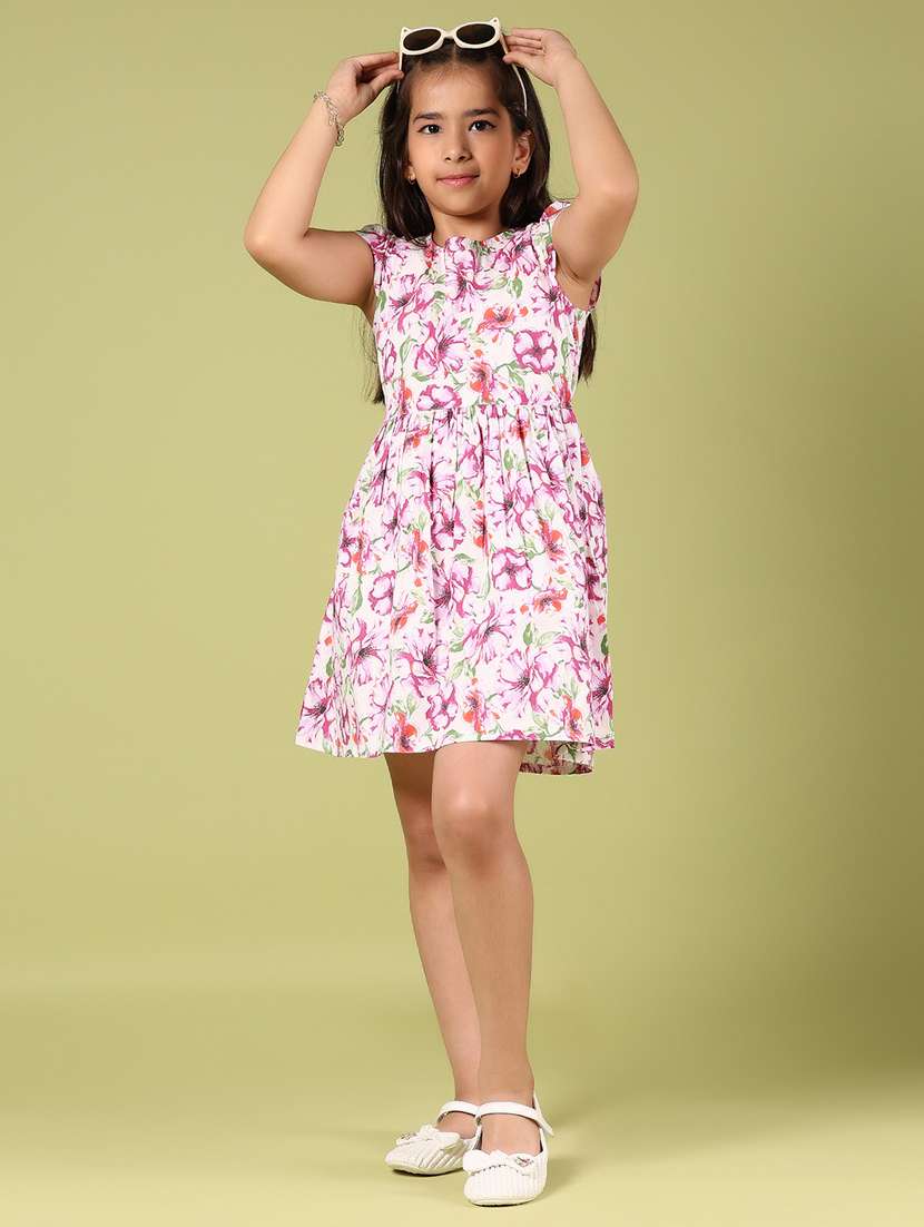 girls floral printed round neck frock