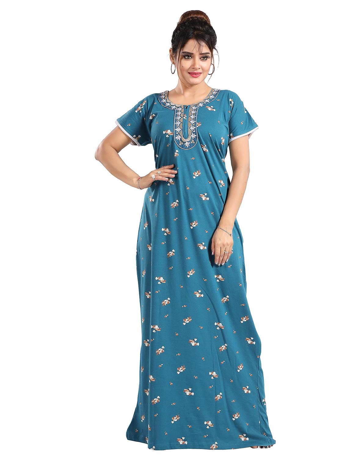 women printed short sleeves nighty
