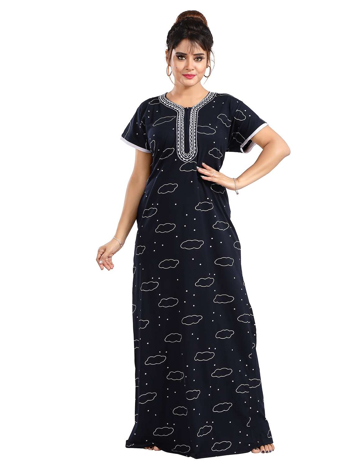 women printed short sleeves nighty