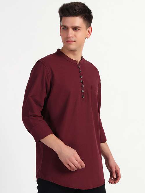 men solid mandarin neck short kurta - 21768026 -  Standard Image - 0