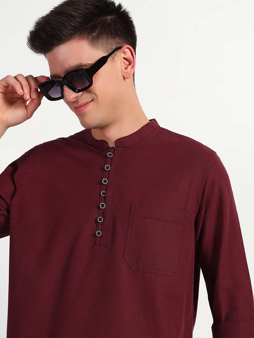 men solid mandarin neck short kurta - 21768026 -  Standard Image - 3